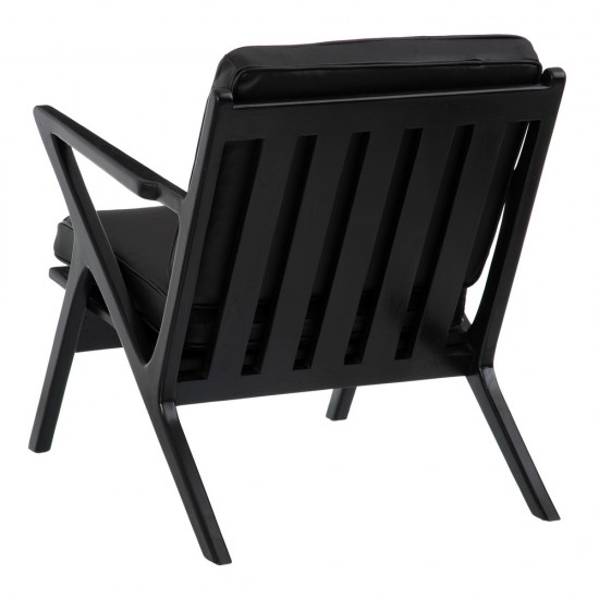 SILLÓN NEGRO MADERA TECA-PIEL SALÓN 78 X 64 X 75 CM