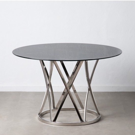 MESA COMEDOR PLATA-NEGRO ACERO-CRISTAL 120 X 120 X 76 CM